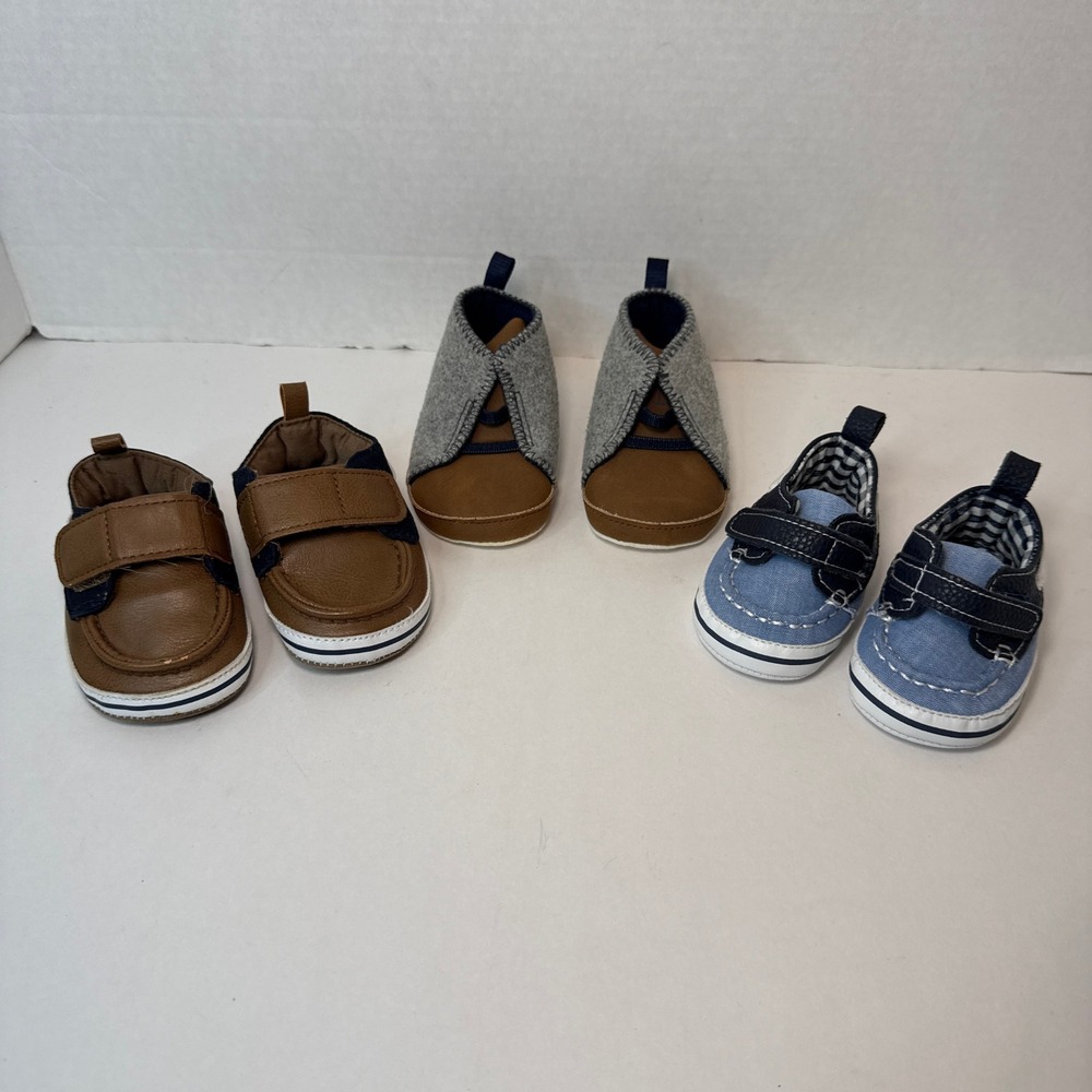 Carter's Baby Boy Shoes Bundle 3 Pairs 3-6 Months Loafers Booties Blue Brown